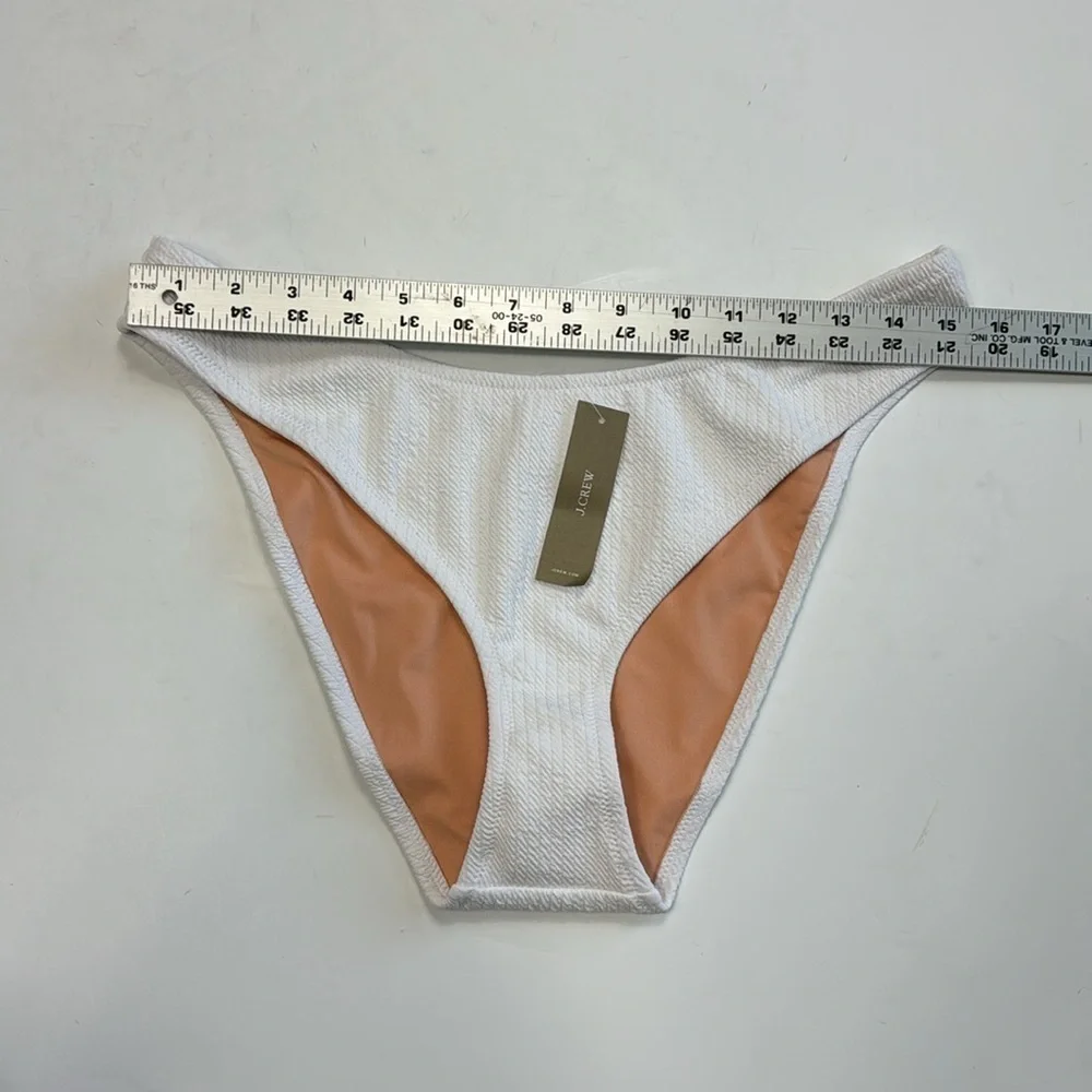 J. Crew Ribbed Curved Waist Cheeky String Bikini Bottom Women's L White New 7867